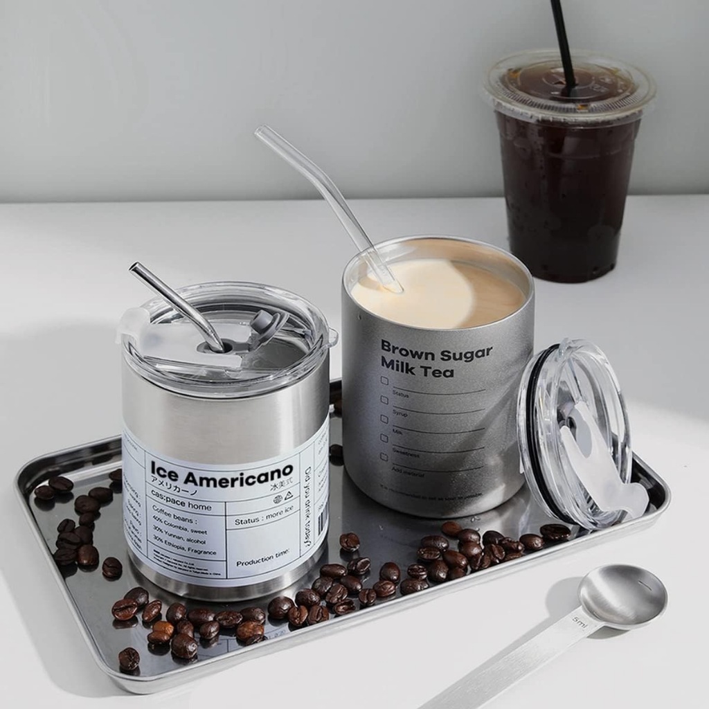 แก้วกาแฟ Coffee mug 380 ml. และ 600 ml. Ice Americano สไตล์แบบเรียบง่าย ทำจากสแตนเลส 304 ขนาดกระทัดลัด ทำความสะอาดสะดวก