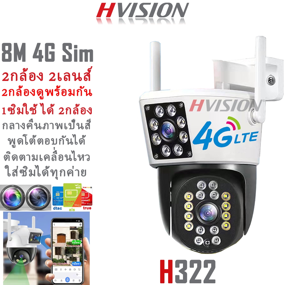 HVISION สุ่มแถมซิม 2กล้องดูพร้อมกันได้ กล้องวงจรปิดใส่ซิม 4G AIS TRUE กล้องวงจรปิด wifi ไม่ใช้เน็ต