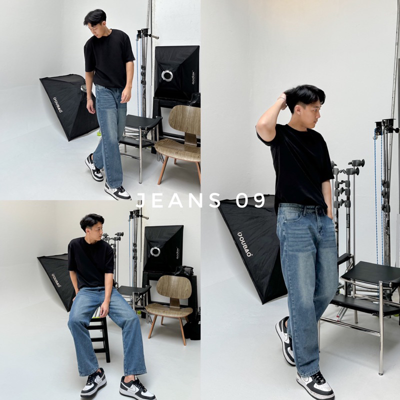 Ocean jeans 09 (790.-) กางเกงยีนส์ผู้ชายทรงขากระบอกกลาง ผ้ายีนส์นิ่ม สีเข้มสวยแต่งลายเฟด ใส่สบาย