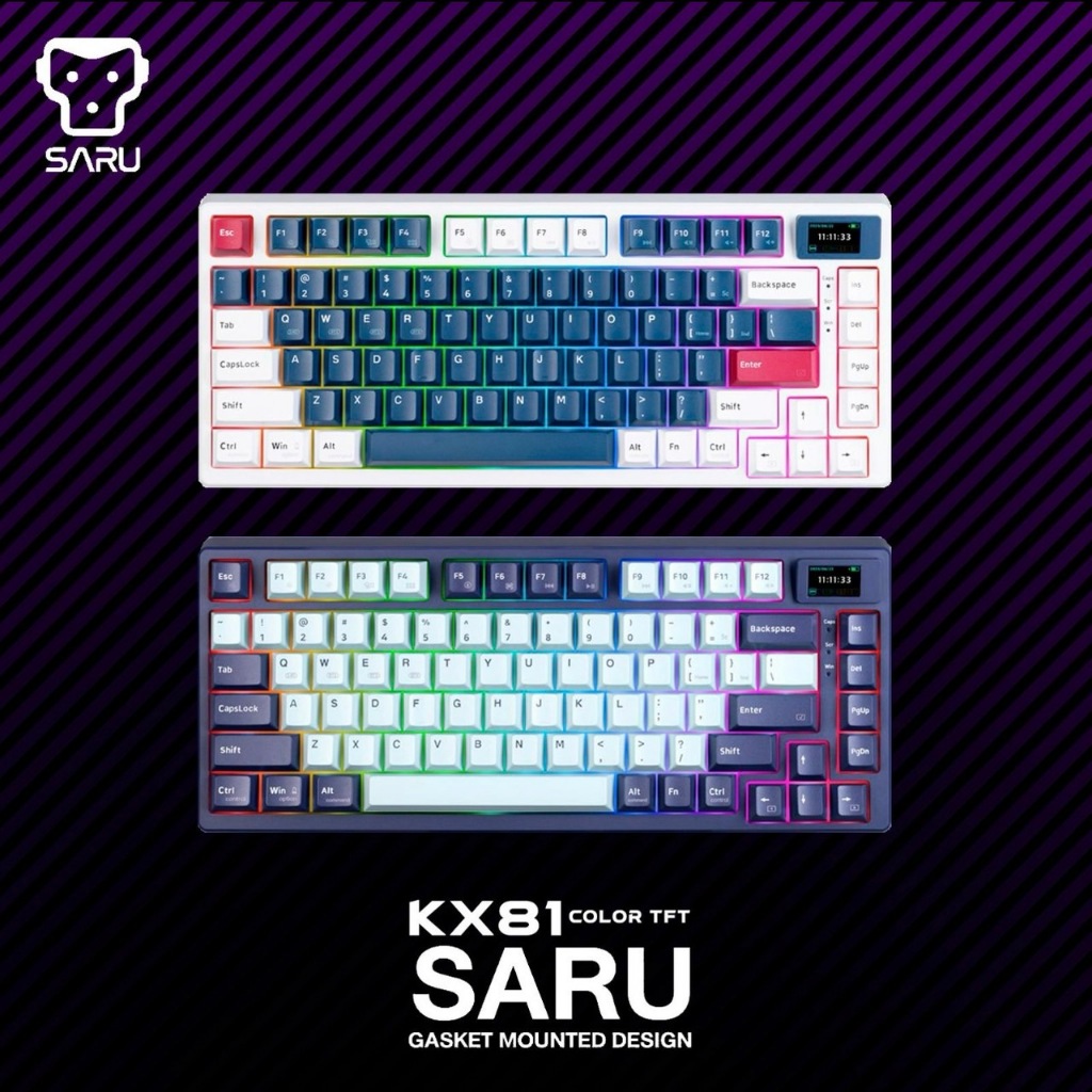 คีย์บอร์ด(Eng) Saru KX-81 Color TFT Wireless Mechanical Keyboard (EN KEY) Red Switch มีจอ รับประกันศ