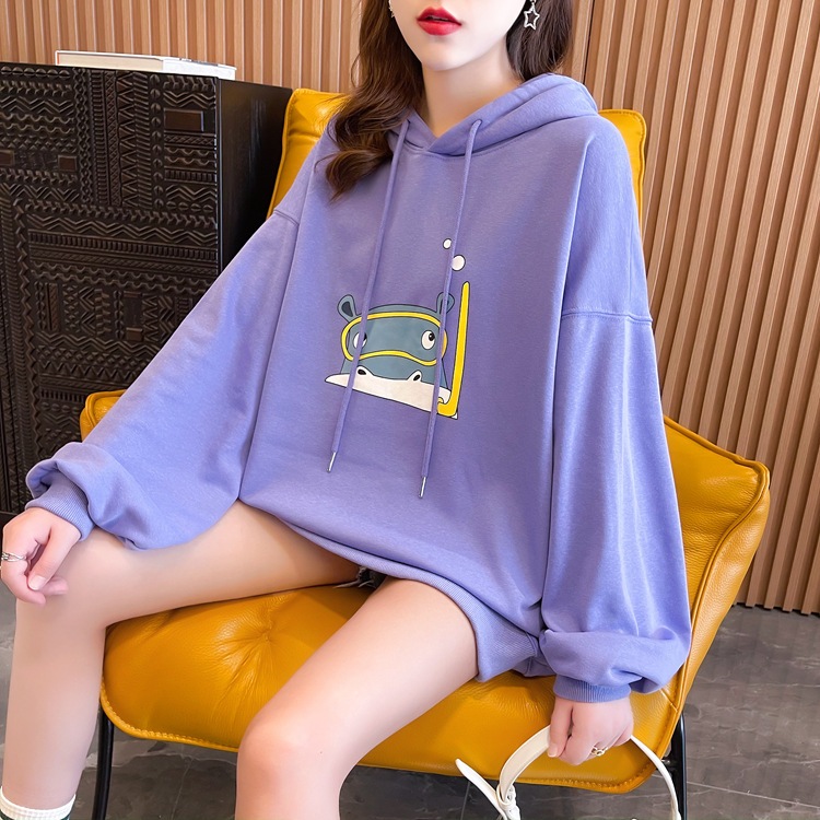 เสื้อแขนยาวมีฮู๊ด Oversize (อก 50-64 นิ้ว) ฮู๊ดเขากวาง สกรีนลายฮิปโป ผ้าคอตตอล สินค้าพร้อมส่ง B66