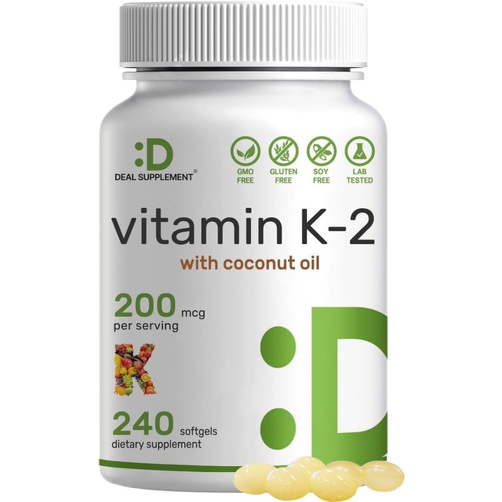Deal supplement Vitamin K2 (MK-7) 200mcg, 240 Virgin Coconut Oil Softgels | Premium Menaquinone-7 Form,(No.3263)