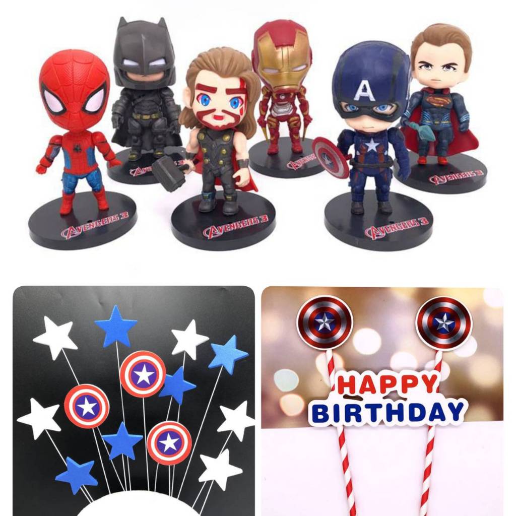 โมเดล ซุปเปอร์ฮีโร่ Avengers ของเล่น ของสะสม แต่งเค้ก ชุด 6 ตัว