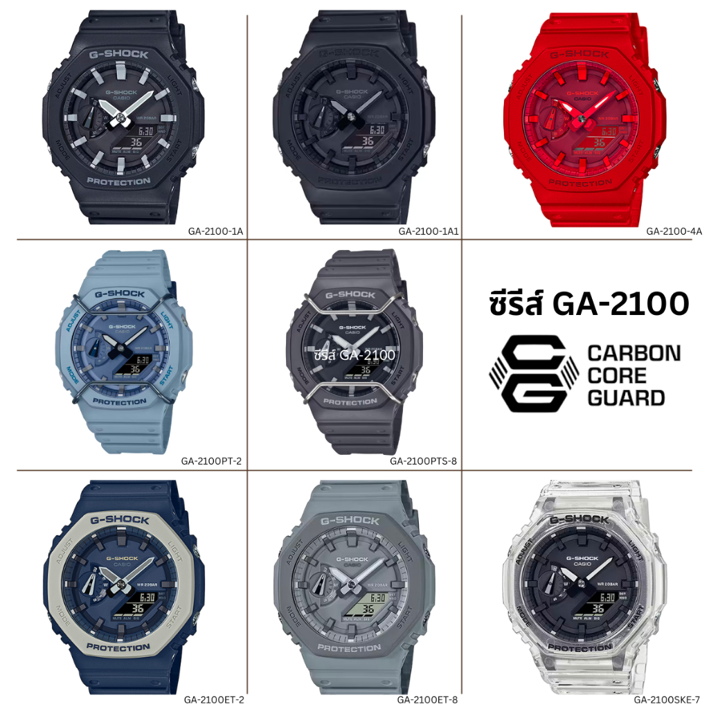 Casio G-Shock นาฬิกาข้อมือผู้ชาย สายเรซิ่น รุ่น GA-2100 SERIES GA-2100-1A,GA-2100-1A1,GA-2100-4A, GA