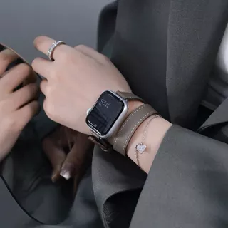 สายหนังสำหรับ iwatch 1 2 3 4 5 6 7 8 9 10 11 SE สายหนังวงกลมคู่ 38 มม.40 มม.41 มม.42 มม.44 มม.45 มม.49 มม.46มม