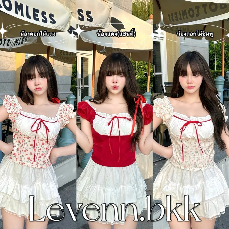 Levenn.bkk • Darling Crop   เสื้อแขนตุ๊กตา แต่งโบว์แดง โซคิ้ว