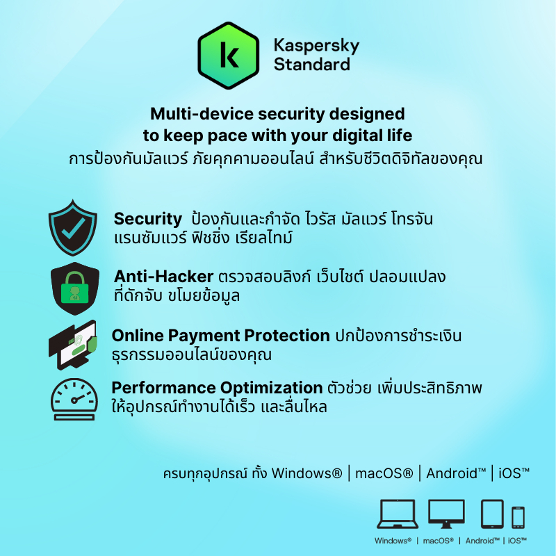 Kaspersky Standard New Package 1 Year 1,3,5 Device โปรแกรมป้องกันไวรัส ของแท้ 100% (สำหรับผู้ใช้ใหม่) - รูปที่ 3