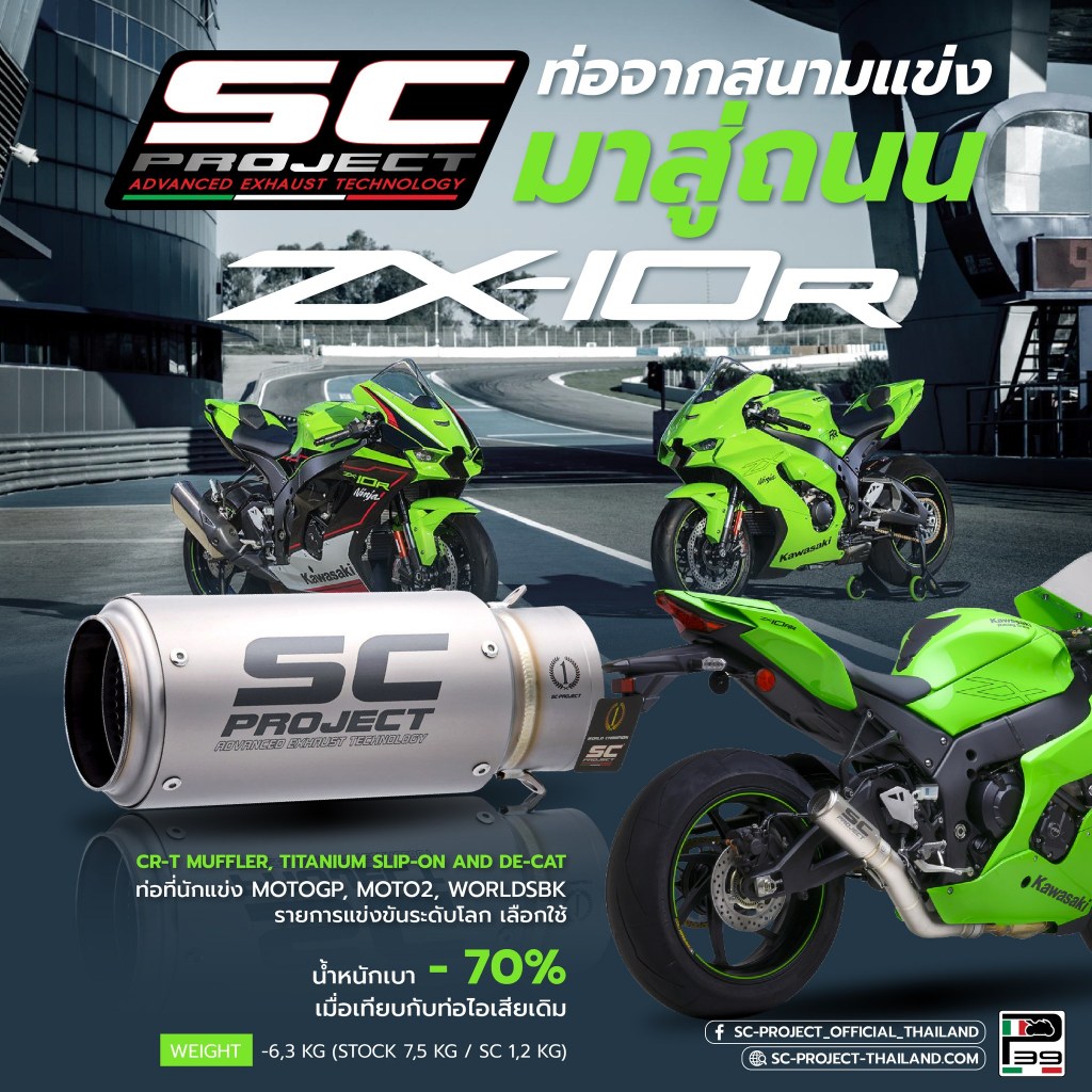 SC-Project ท่อไอเสียสำหรับ  KAWASAKI NINJA ZX-10R - RR (2021) | CR-T Muffler, Titanium