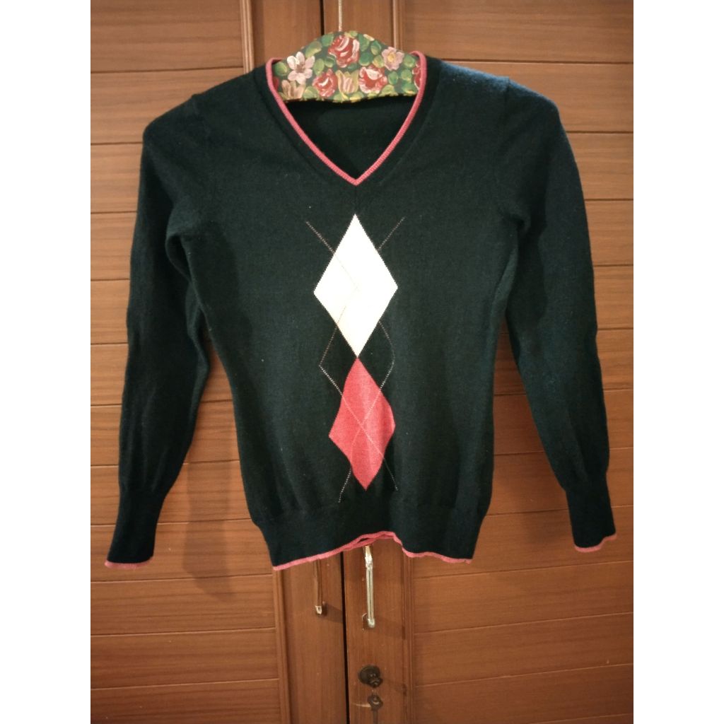 Brooks Brothers Women's Pullover Sweater Argyle Long Sleeve V-Neck Knit Size S