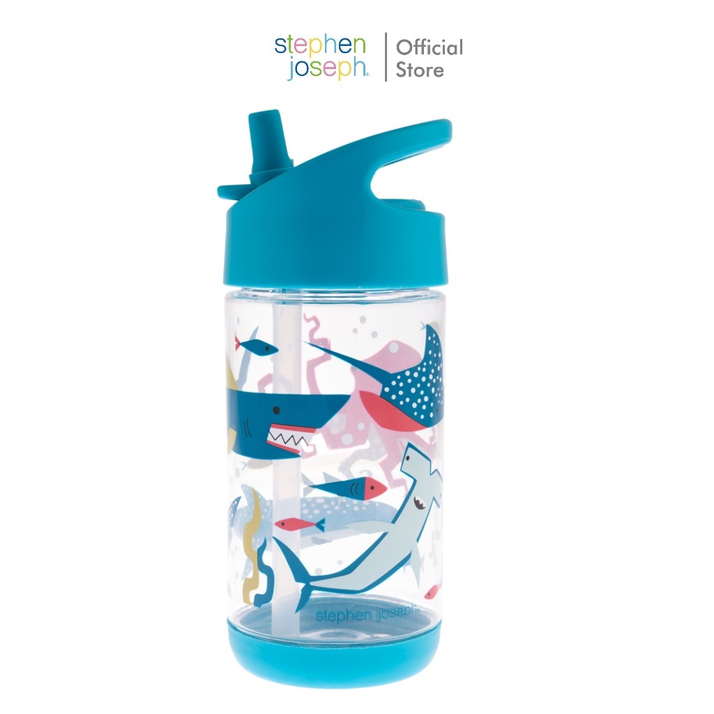 Stephen joseph กระติกน้ำเด็ก ยอดนิยมจากอเมริกา น้ำหนักเบา ขวดน้ำไปโรงเรียน FLIP TOP BOTTLE SHARK
