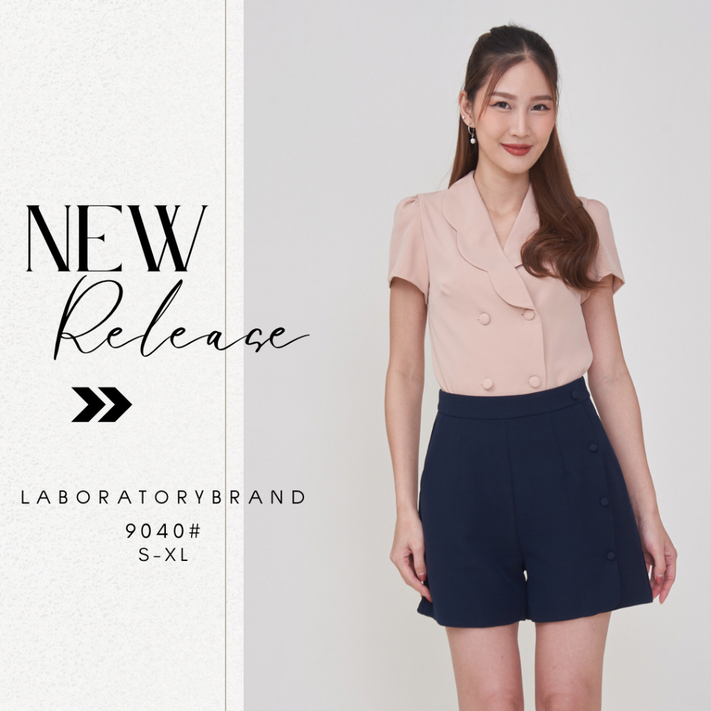 *Laboratory* เสื้อ 9040# เสื้อคอบัว กระดุมใต้อกแขนสั้น ทรงเข้ารูป - รูปที่ 3