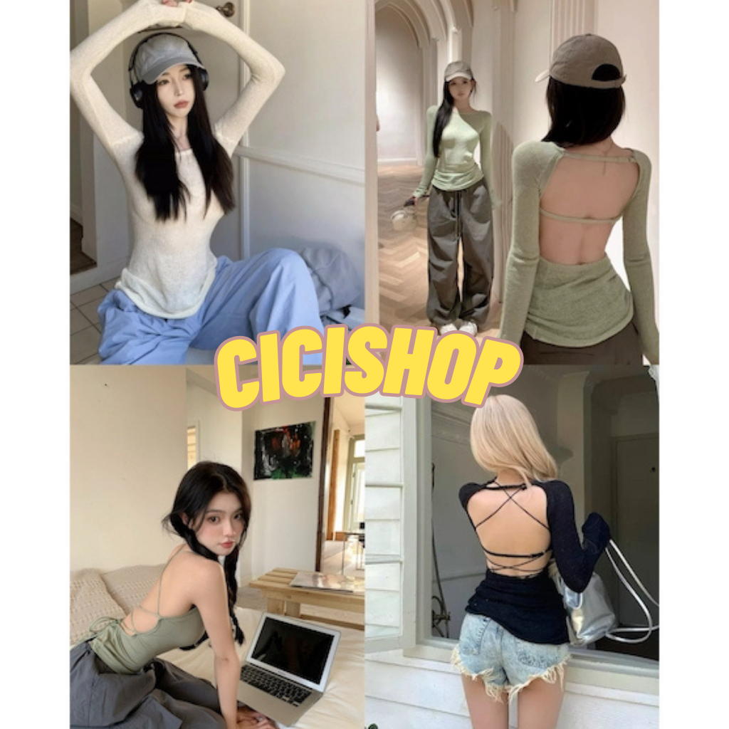 Cicishop(ขายแยกชิ้น186+1846) เสื้อเเขนยาวเว้าหลัง+สายเดี่ยวมีฟองน้ำเว้าหลัง ผ้าไหมพรม สายปรับได้ สาวเซ็กซี่ห้ามพลาด