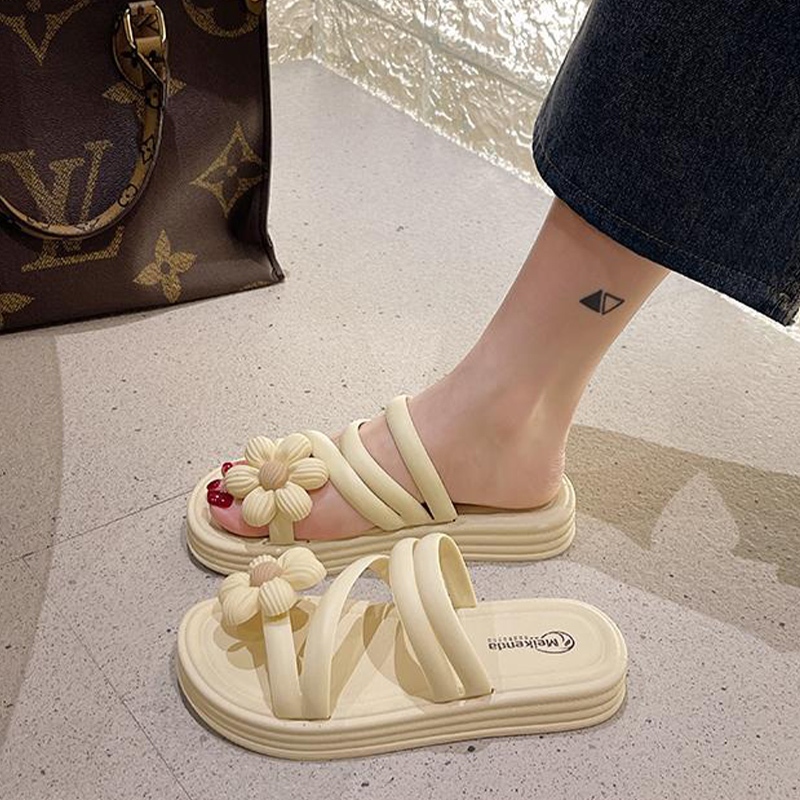 Fshoes รองเท้าแตะแฟชั่น แบบสวม แต่งลายดอกไม้ น่ารักตะมุตะมิ มี 3 สี ดีไซน์มินิมอล เกาหลีเกาใจ สายคาเฟ่ต้องมีไว้แมทซ์