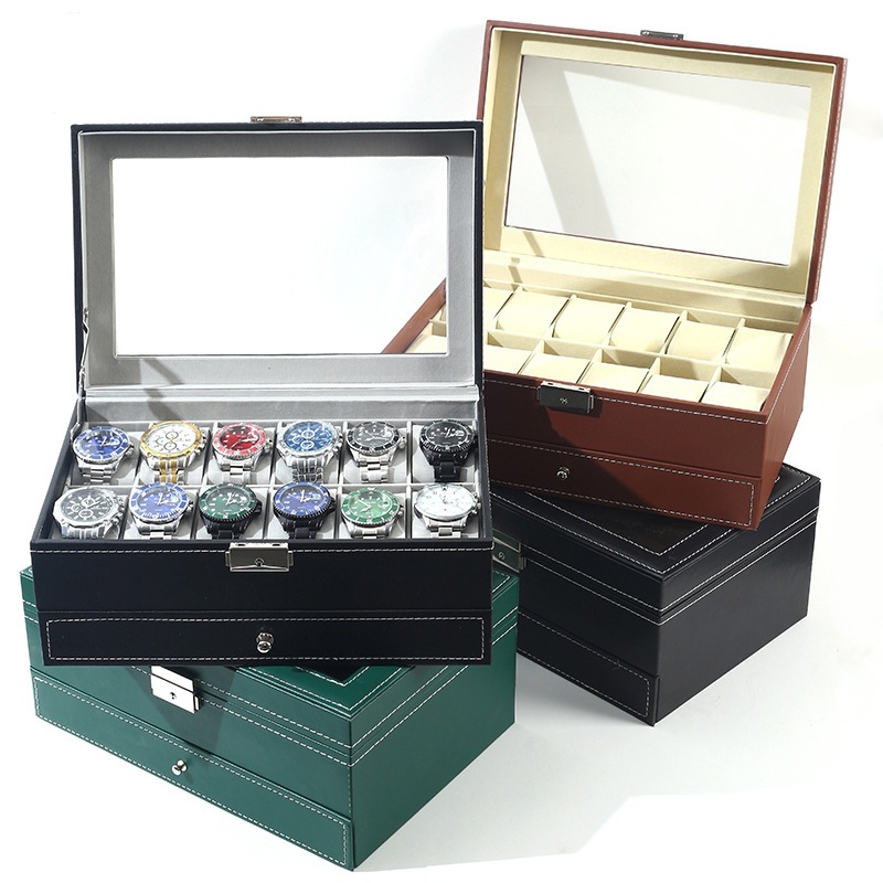 กล่องนาฬิกา 3 6 10 12 20 24เรือน หนังสีดำคลาสสิก กล่องใส่นาฬิกา Watch Box