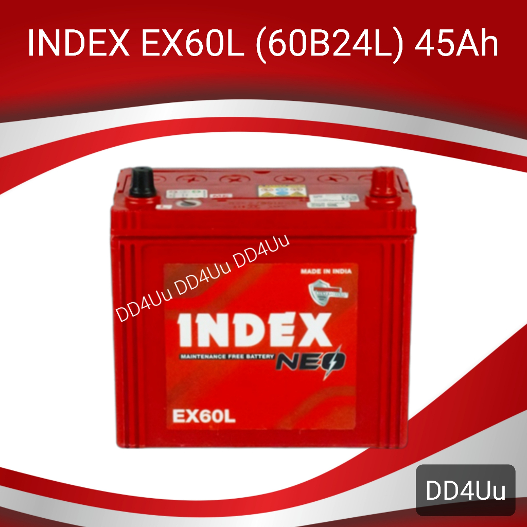 แบตเตอรี่รถยนต์ INDEX EX60L (60B24L) 45แอมป์ แบตกึ่งแห้ง แบตเก๋ง mini MPV แบตECO Car