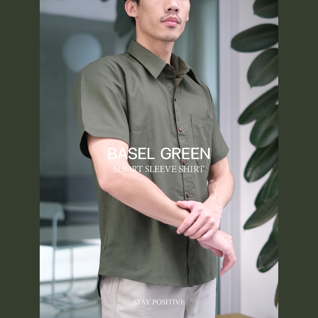 เสื้อเชิ้ตคอปก แขนสั้น SHORT SLEEVE SHIRT สีเขียวขี้ม้า(Dark basil green)