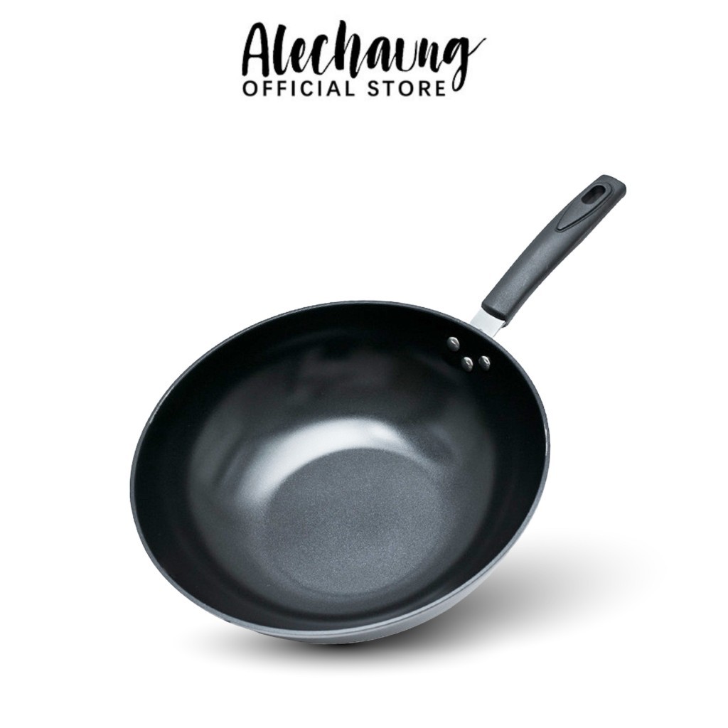Alechaung กระทะก้นลึก ขนาด 30ซม. 32ซม. ทำกับข้าว ผัด ทอด กระทะเคลือบ ใช้น้ำมันน้อย สำหรับคนรักสุขภาพ