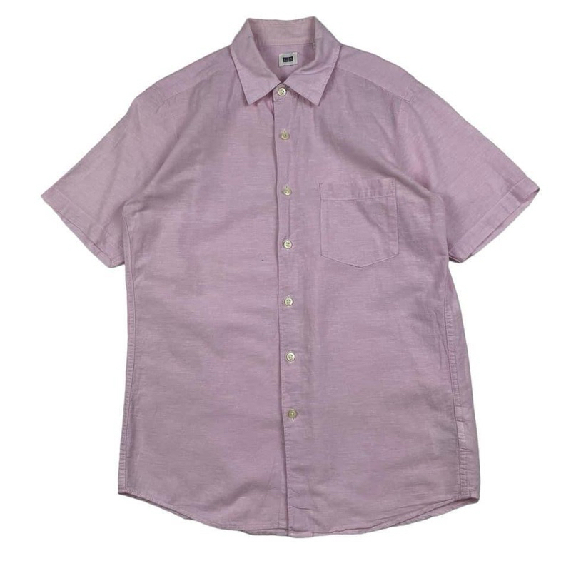 UNIQLO เสื้อเชิ้ตแขนสั้น Pink Linen Blend Shirt