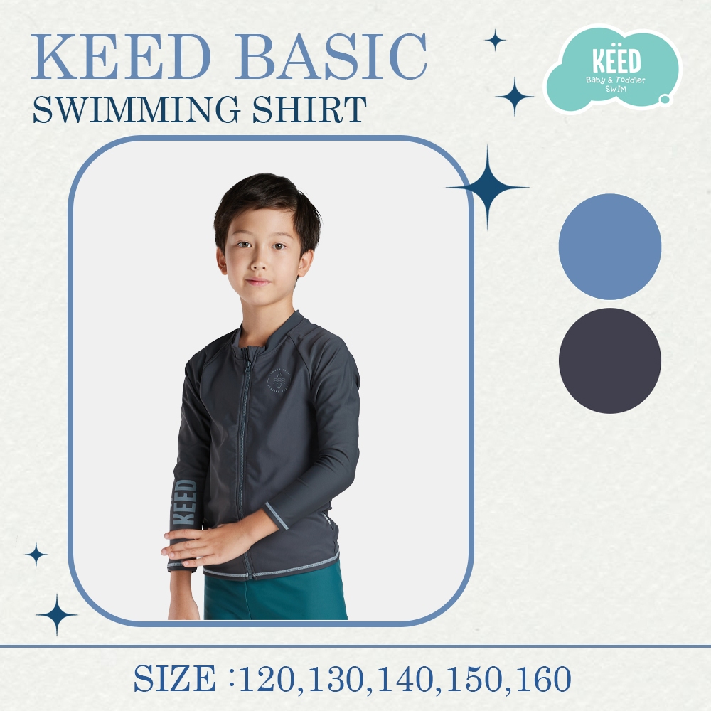 KEED BASIC : เสื้อว่ายน้ำเด็กโต มีซิปด้านหน้า ตกแต่งด้วยสกรีนด้านข้าง *114*