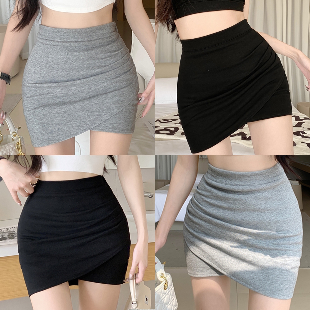 cherryshop กระโปรงทรงเอ เอวยางยืดสีดำสั้นพิเศษกระโปรง แฟชั่นสไตล์เกาหลี y2k แมชท์ได้กับทุกชุด