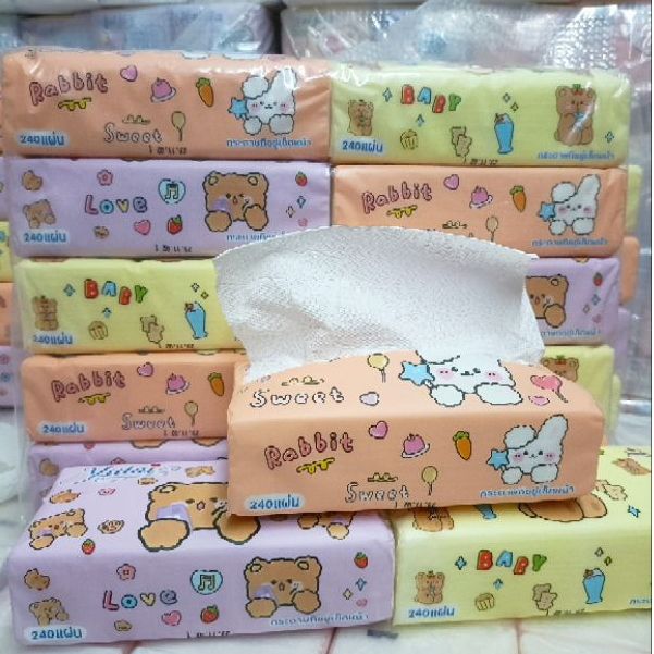 กระดาษทิชชูลายน้องหมี 1หิ้ว10ห่อ SS1 งานหนา 3ชั้น 240 แผ่น ยาว17.5 เซน