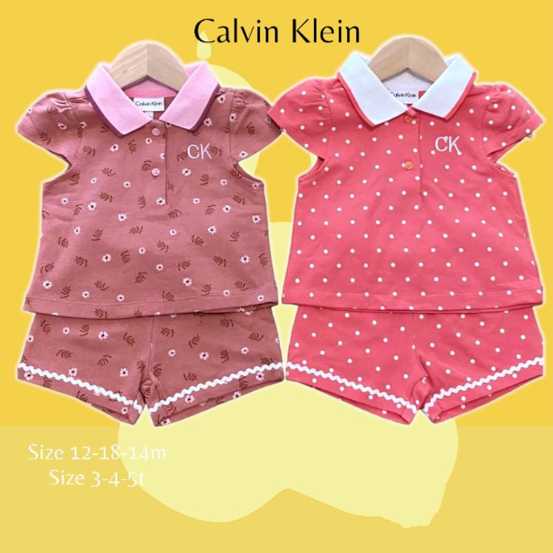 Calvin Klein Set 2pc.size 1-5t ชุดเด็กผู้หญิง เสื้อคอปกแขนกุด กระโปรงกางเกง สีหวานสวยมาก