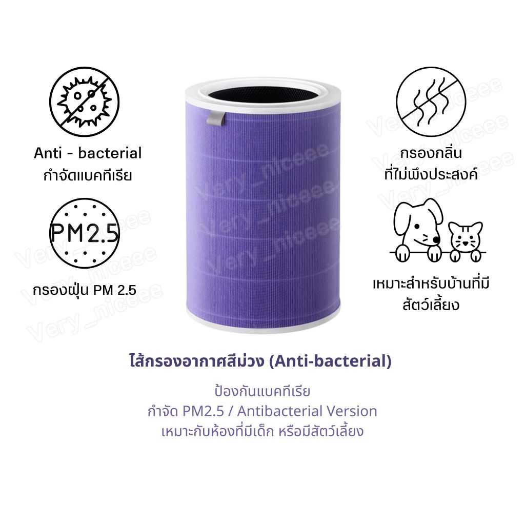 ไส้กรองอากาศ Xiaomi รุ่น Pro, 3C, 3H, 2S, 2H, 2C เครื่องฟอกอากาศ MI Air Purifier Filter สีม่วง ป้องกันเชื้อโรค แบคทีเรีย - รูปที่ 2