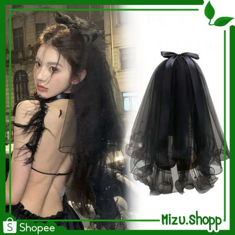 ☀️พร้อมส่ง☀️ เวลเจ้าสาวสีดำ Veil black เวลสีดำ ผ้าคลุมผมแม่มด สองชั้น ปาร์ตี้