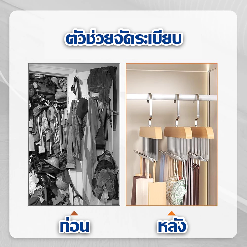[ราคาส่วนลด ถูกที่สุด] ไม้แขวนเสื้อ 8 ตะขอจัดระเบียบ กันลื่น ประหยัดพื้นที่ ตู้เสื้อผ้า ที่เก็บเสื้อผ้า อเนกประสงค์ thumbnail 7