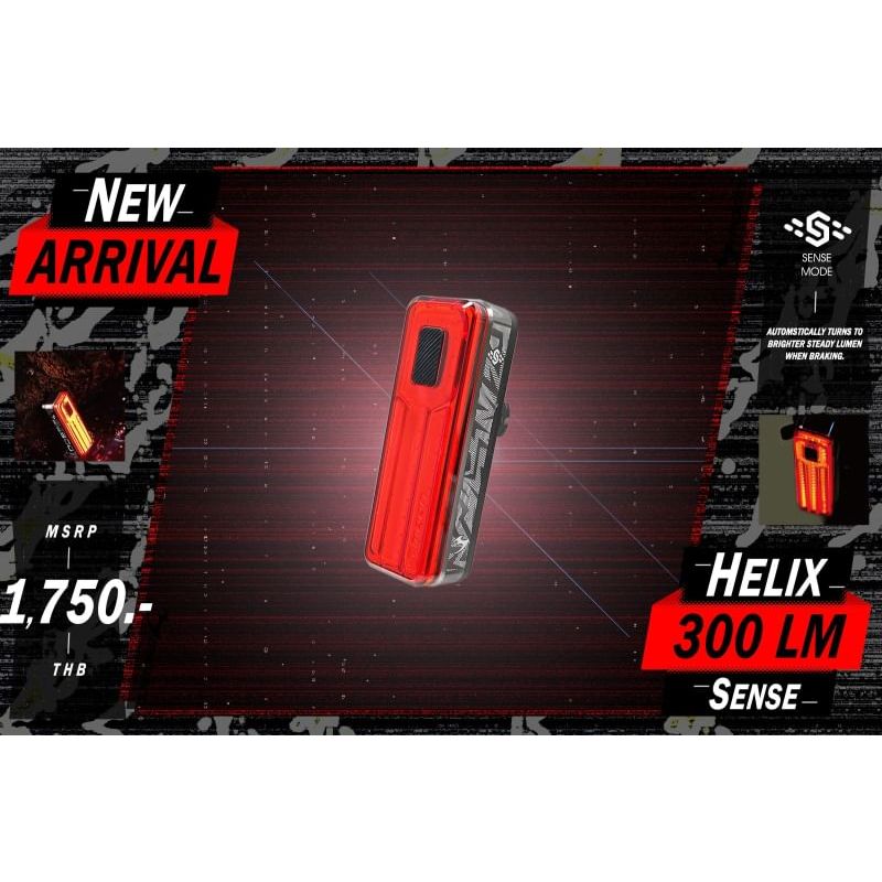 (โค๊ดส่วนลด) ไฟท้ายจักรยาน  MOON  HELIX SENSE 300 LUMENS รุ่นใหม่ ประกันบริษัท 1 ปี (สแกนQR เพิ่มอีก 3 เดือนครับ)