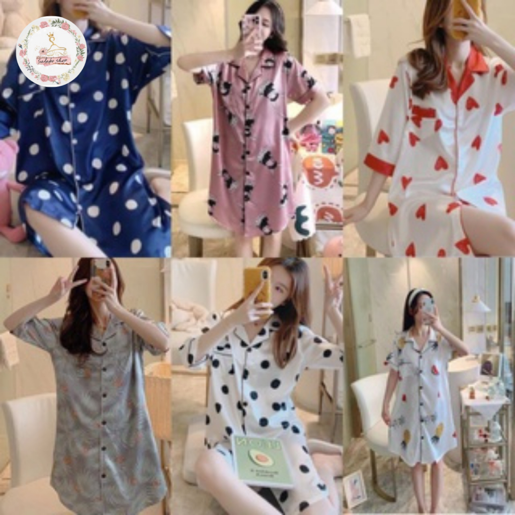 SALABO(พร้อมส่ง) 🤍❤ชุดนอนเดรสกระโปรงกระดุมแขน2ส่วน  M-3XL ผ้าซาติน ใส่สบาย งานดี ผ้าใส่สบาย 🤍❤  #4040