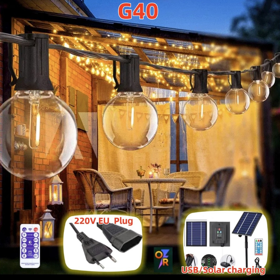 ไฟปิงปอง ไฟโซล่าเซลล์ 50bulb ยาว 15เมตร หลอดแอลอีดี ขั้ว E12ปลั๊ก กันน้ำ ไฟตกแต่งสวน ไฟตลาดกลางคืน ไฟปีใหม่ ไฟตกแต่งสวน