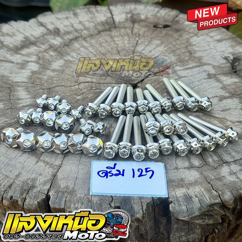 น็อตแคร้งเครื่อง23ตัว+น็อตชุดสีดาวเลส16ตัว ดรีม125