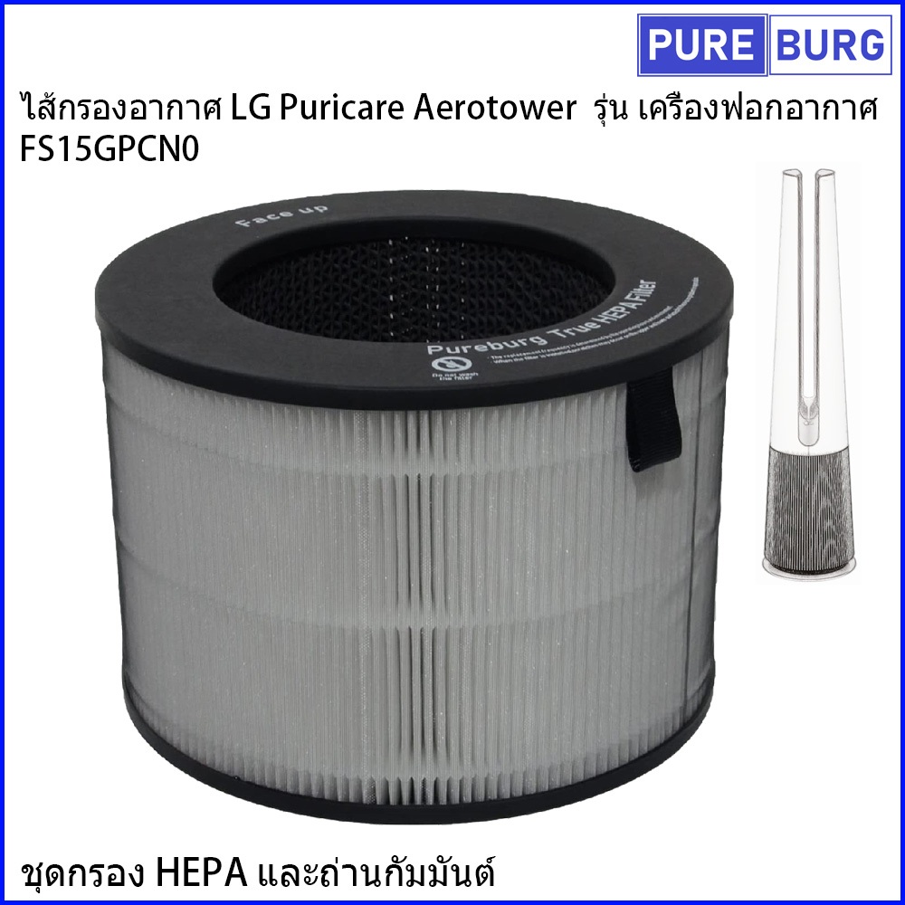 ไส้กรองอากาศ  3-in-1 HEPA &amp; คาร์บอน สำหรับเครื่อง LG FS15GPCN0 Puricare Aerotower  เครื่องฟอกอากาศ