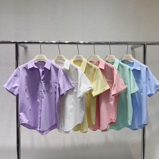 A32 เสื้อเชิ้ตแขนสั้น ดีเทลกระเป๋าหน้า1ข้าง ปลายแขนพับ ผ้าคอตตอนอย่างดี oversized งานตัดพรีเมี่ยม wanwan clothing