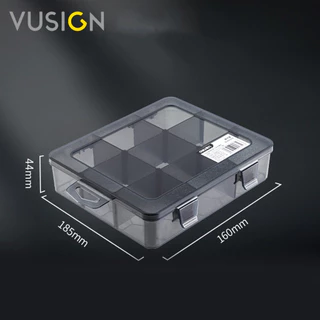 Vusign กล่องพลาสติกใสแบ่งช่อง กล่องใส่ของแบ่งช่อง แผ่นกั้นช่องถอดได้ มีตะขอสำหรับแขวน อุปกรณ์จัดเก็บ Tool Box
