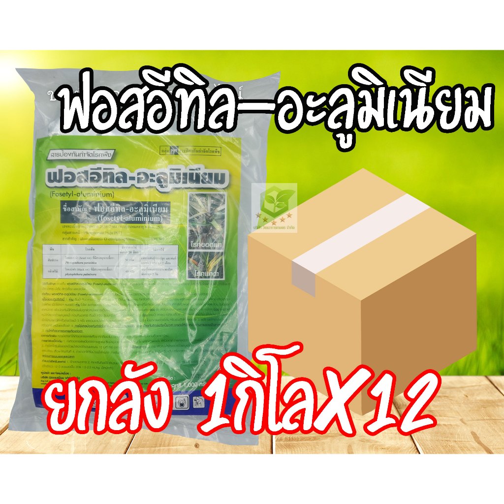 //ยกลัง12ถุง//ฟอสอีทิล ฟอสอีทิล-อะลูมิเนียม (ใหม่) สูตร 80% WP ขนาด 1 กก สารกำจัดโรคพืช โรคเน่า(fosetyl-aluminium)