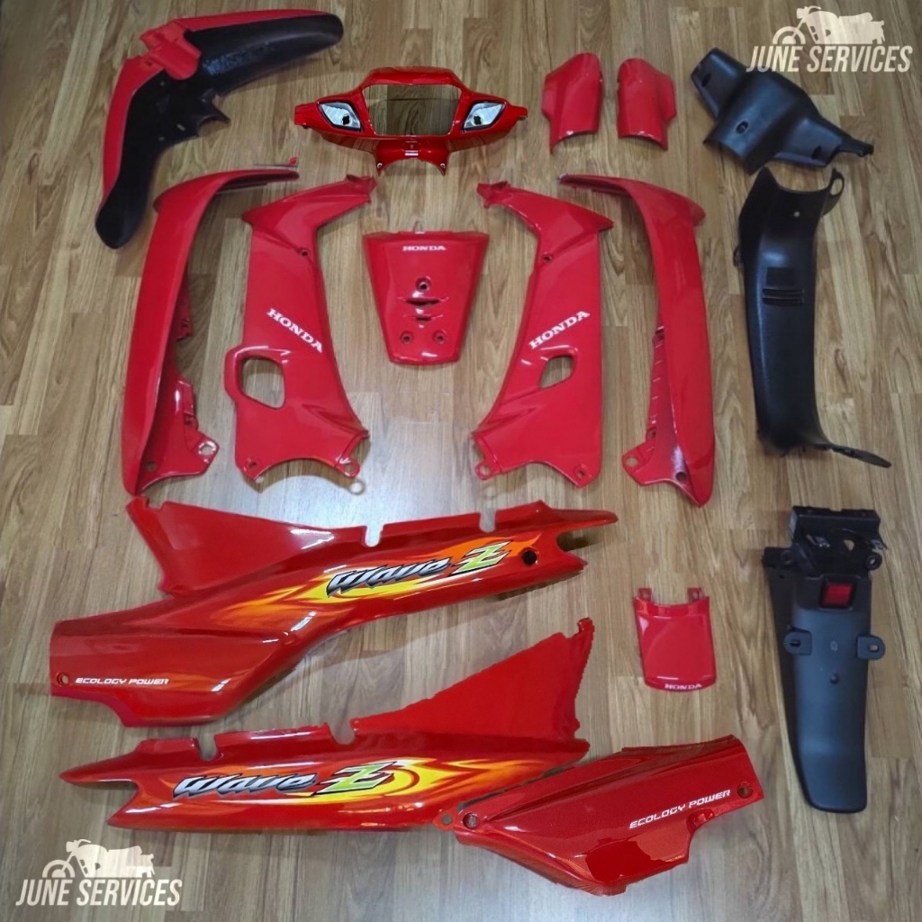 ชุดสี Wave Z รุ่นแรก (คลัสมือ) รุ่นดิส 16 ชิ้น สีแดงล้วน ติดลายwave z (ใช้ได้ปี2002-2004)