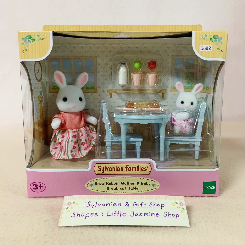 🏠ตุ๊กตาแม่ลูกกระต่ายสโนว์ โต๊ะเก้าอี้ ชุดอาหารเช้า ซิลวาเนียน Snow Rabbit Mother&Baby-Breakfast Table: Sylvanian Family