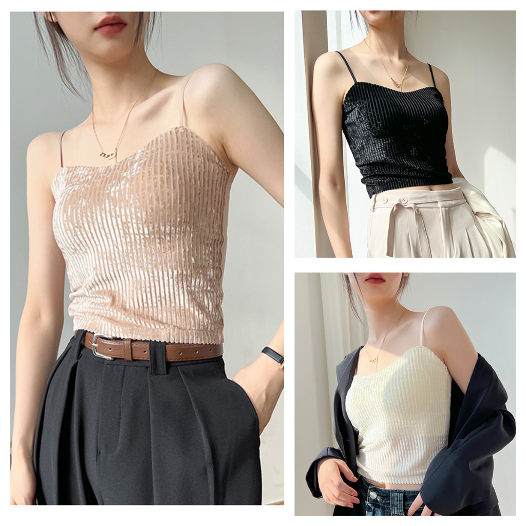 5855 เสื้อสายเดี่ยวมีซับในตัว ไม่ต้องใส่เสื้อใน สายสามารถปรับสันและยาวได้ Built-in Bra camisole