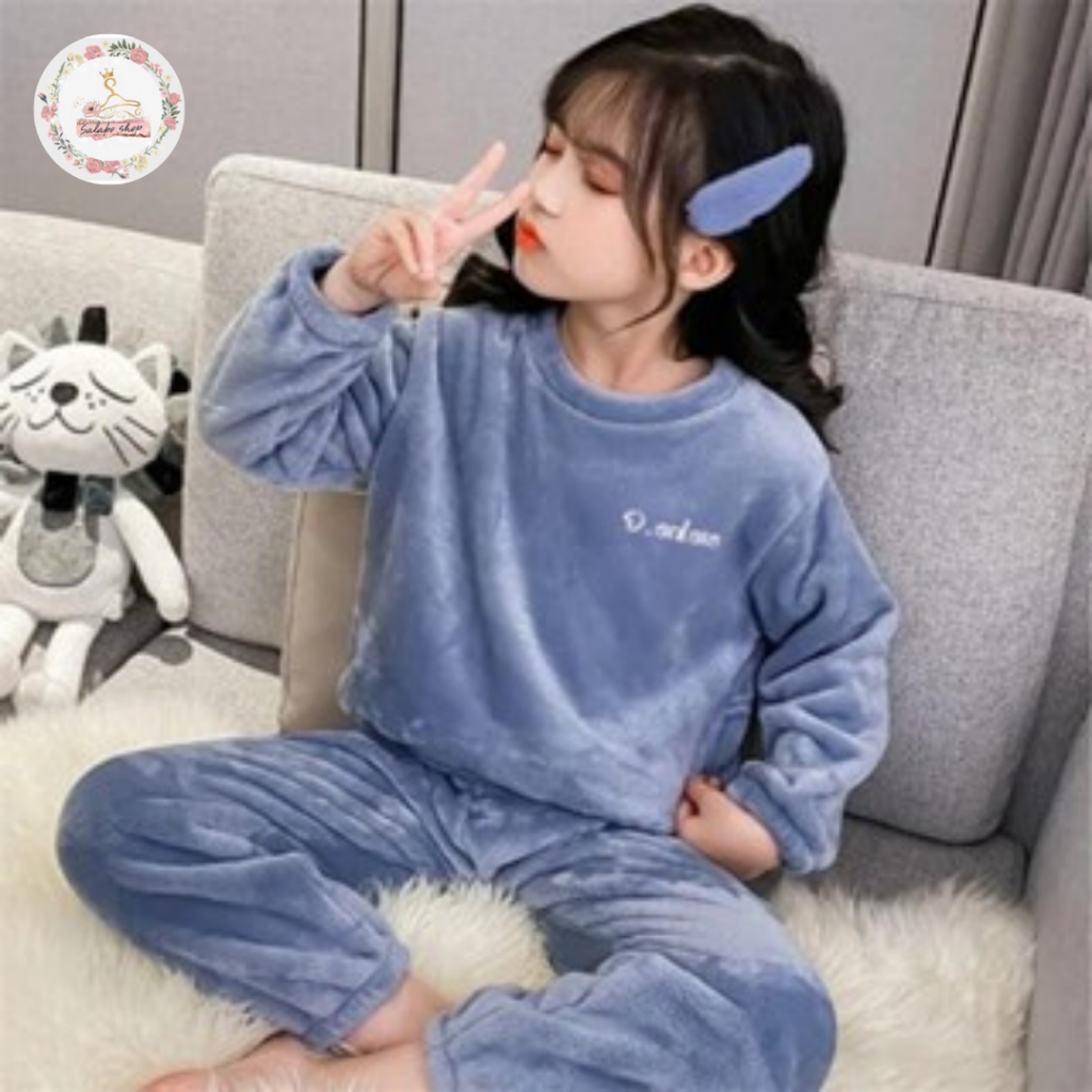🌟SALABO🌟❄ชุดนอนนาโนเด็ก แขนยาวขายาว ขนนิ่ม สีพื้น❄ #BABY02