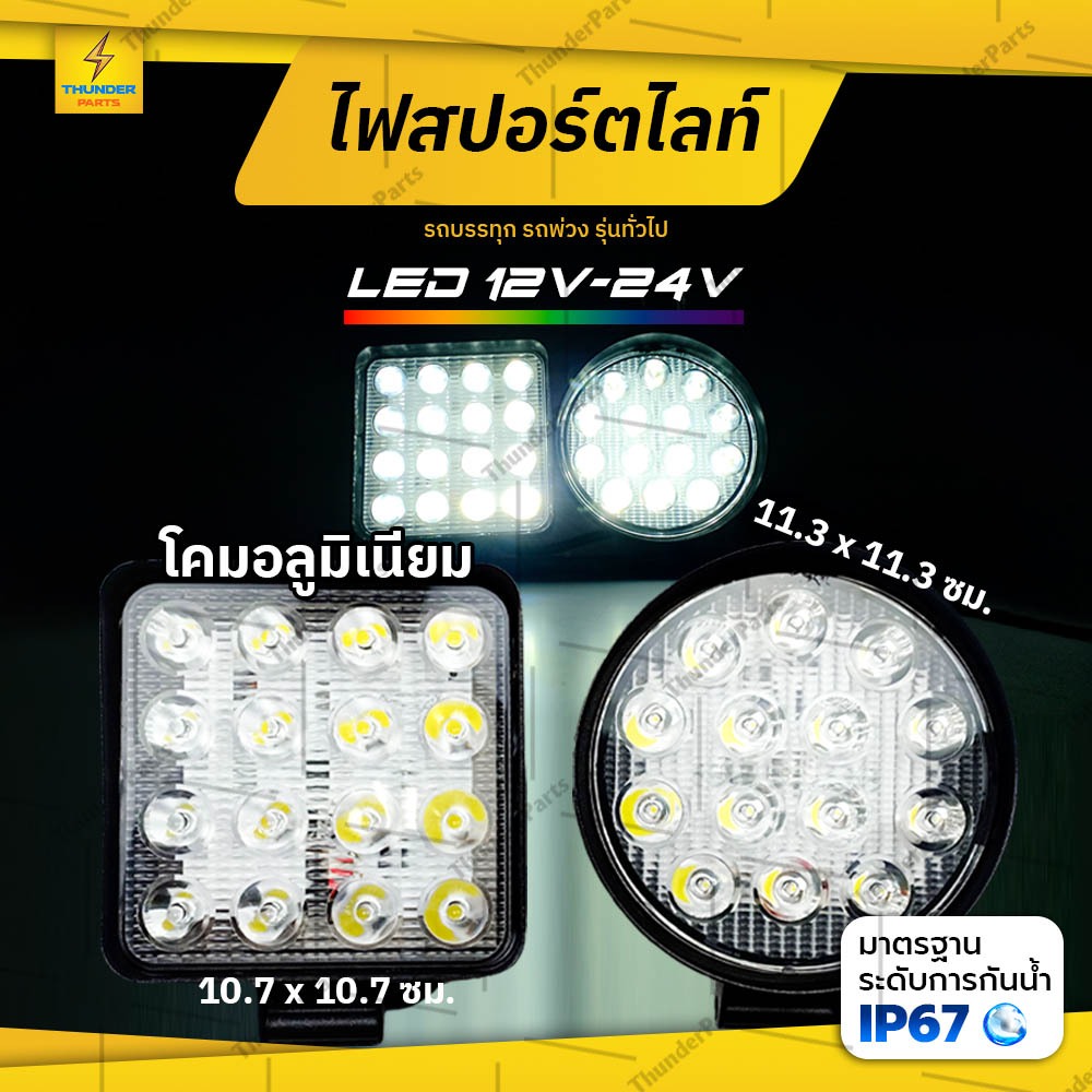 ไฟสปอร์ตไลท์ LED 12V-24V (4x4 นิ้ว) รุ่นหนา 3 CM. ไฟรถบรรทุก รถยนต์ รถเตอร์ไซค์ และรถทั่วไป ไฟสี่เหลี่ยม (Middle-3c)