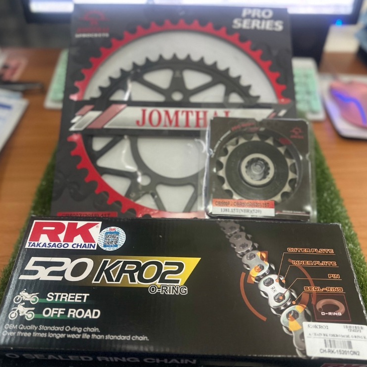 ชุดโซ่-สเตอร์หน้า/หลัง โปรพิเศษสำหรับCB500X,CBR500R โซ่RK  520 /สเตอร์หน้า jomthai15T/สเตอร์หลัง jomthai 41Tรูเล็ก
