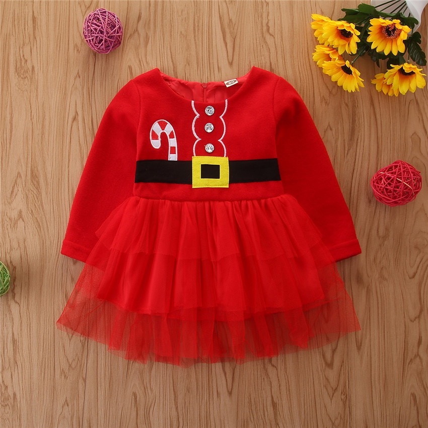 เดรสกระโปรงคริสต์มาสเด็กผู้หญิง ชุดแซนตี้เด็ก แขนยาว น่ารัก size9เดือน-5บี XM317