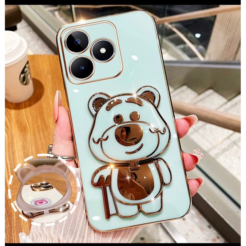 เคส หมีล็อตโซ่ กระจก ขาตั้ง สำหรับ Realme c11 c51 c53 9i  5i c3 6i  c12 c15 c25 c55 c30 c31 c33 c3 c21y c25y realme 9i