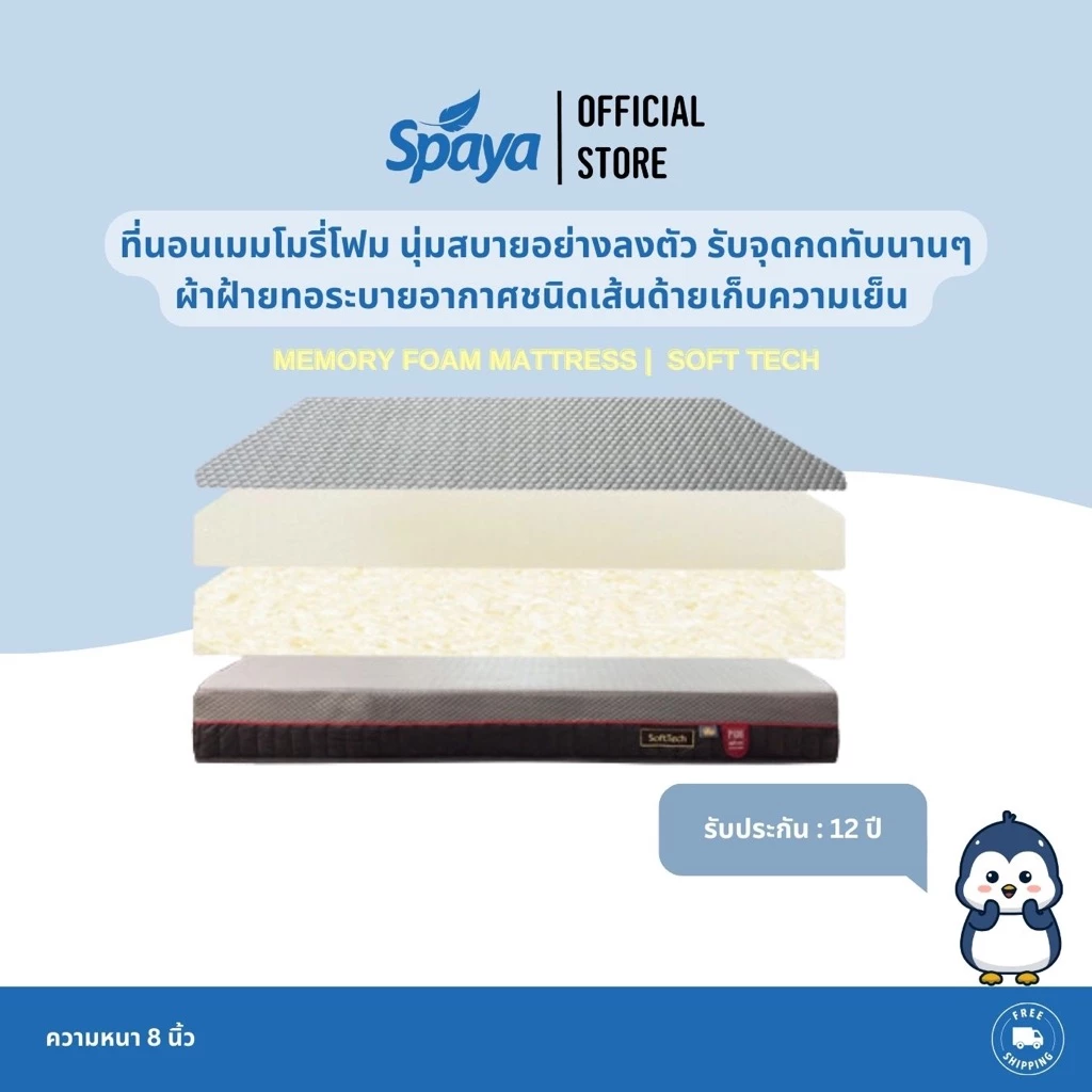 SPAYA ที่นอนเมมโมรี่โฟม รุ่น Soft Tech หนา 8 นิ้ว ขนาด 3.5/5/6 ฟุต thumbnail 3