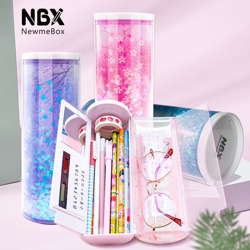 กล่องดินสอดูดทราย NBX, กล่องเครื่องเขียนดินสอ, กล่องปากกาครบชุดพร้อมกระจกและเครื่องคิดเลข