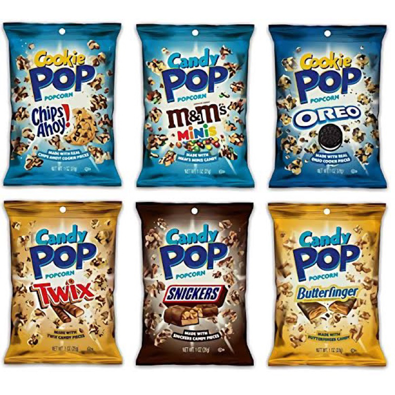 ct 010 Popcorn snickers / m&m / chips ahoy 149g. ป๊อบคอร์นเอ็มแอนด์เอ็ม สนิกเกอร์ คุกกี้ นำเข้าจากอเ