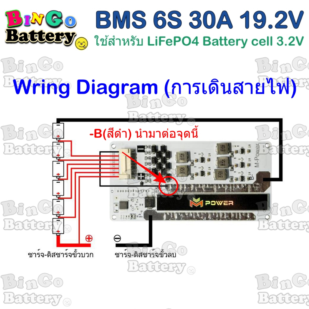 BMS 6S 20A, 30A, 60A  21.9V สำหรับ LiFePO4 Battery 3.2V จากแบรนด์ M-Power วงจป้องกันแบตเตอรี่เสื่อม