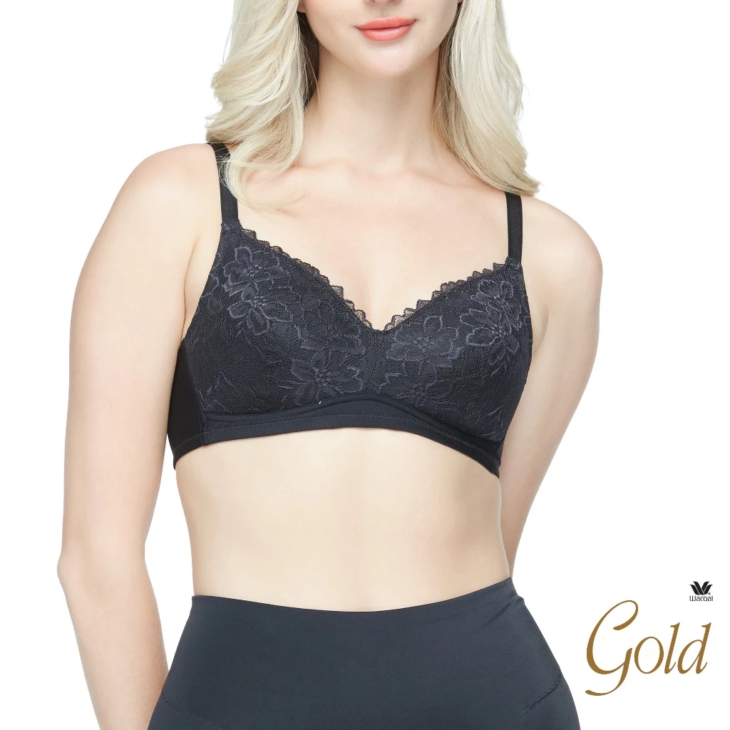 Wacoal Gold บราเพื่อสุขภาพแบบไร้โครง ไม่เสริมฟองน้ำ รุ่น WO1542 สีดำ (BL)